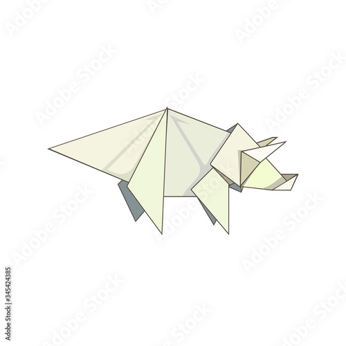 Paper Triceratops made as origami on white isolated background, vector illustration for making prints on clothes, booklets, note and sketchbooks or logos, symbol for any topics and any fields.