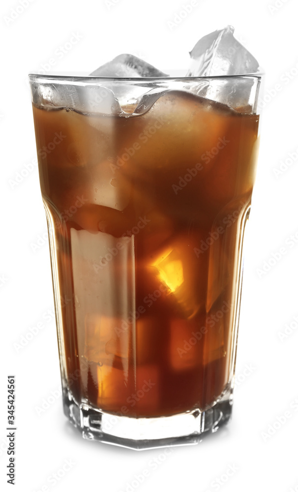 Glass of tasty iced coffee on white background Glass of tasty iced coffee on white background
