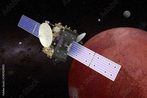 Fototapeta Naklejka Na Ścianę i Meble -  Space probe orbiting Mars, 3D rendering