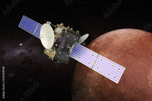 Fototapeta Naklejka Na Ścianę i Meble -  Space probe orbiting Mercury, 3D rendering