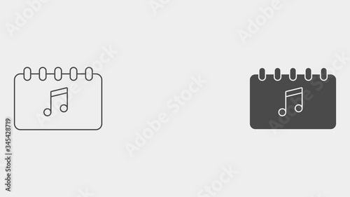 Music note calendar outline and filled vector icon sign symbol