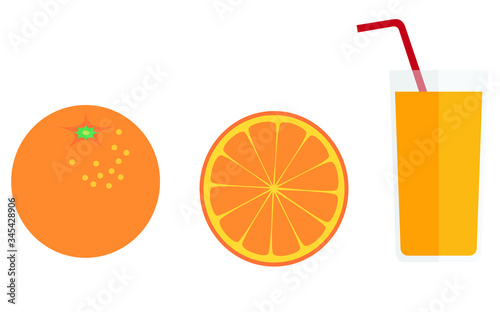 glass of orange juice and oranges.  Vector illustration