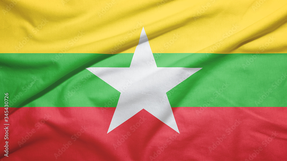Myanmar flag with fabric texture Myanmar flag with fabric texture