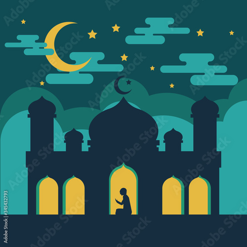 BERDOA - A Muslim is praying in the middle of the night. When Ramadhan, Prayers at night which are usually carried out by Muslims are tahajud, tarawih, witir, qiyamul lail prayers for lailatul qadar