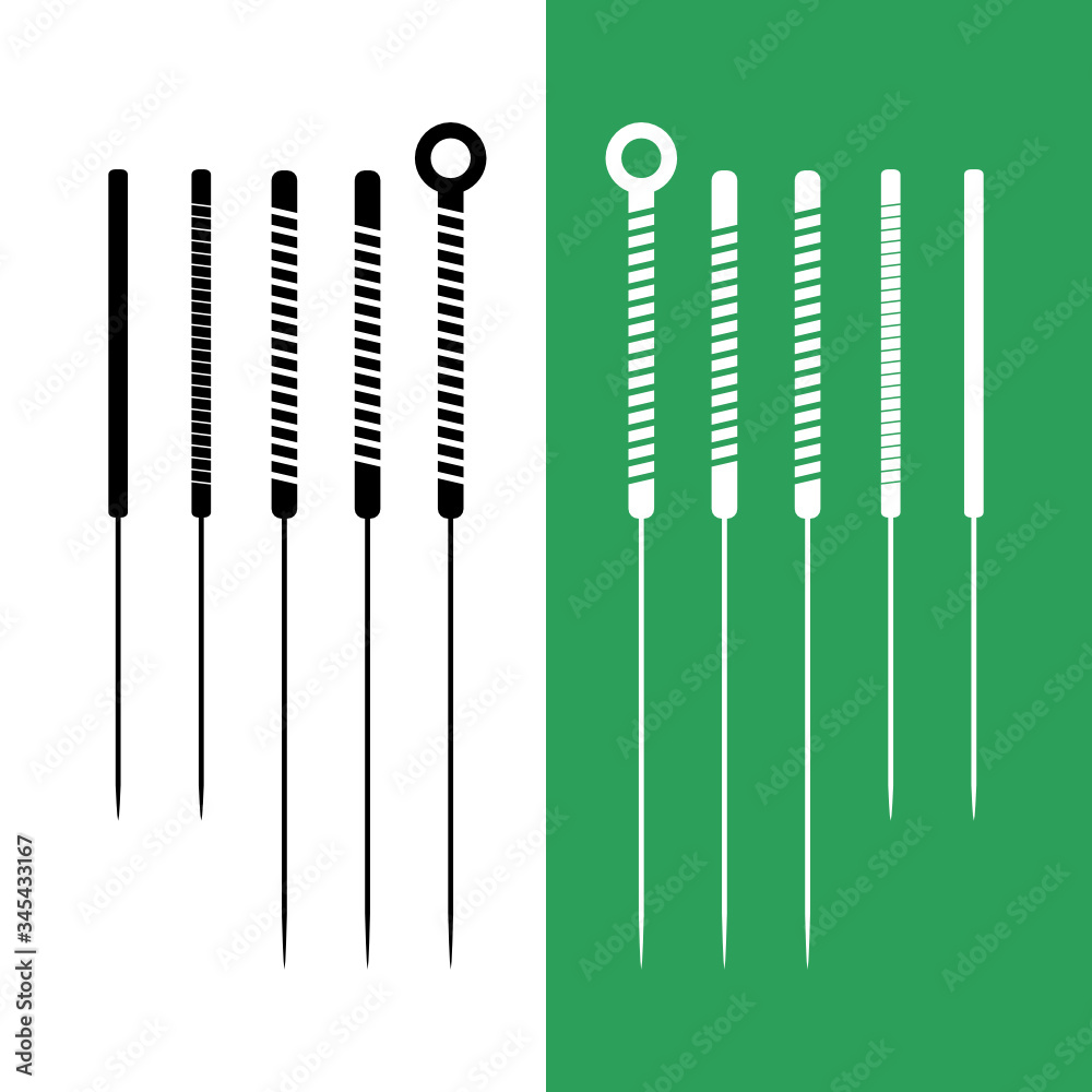 Acupuncture needles set, different types. Alternative Chinese medicine.