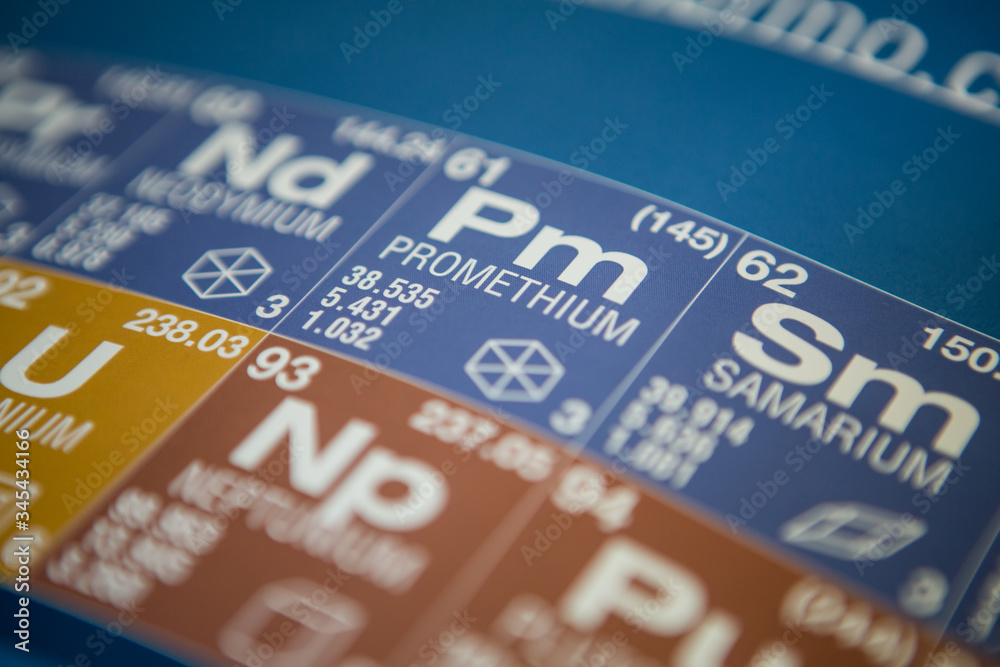 Obraz premium Promethium on the periodic table of elements