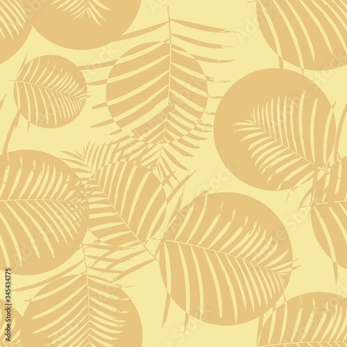 Palm Leaves And Circles Background Pattern Seamless