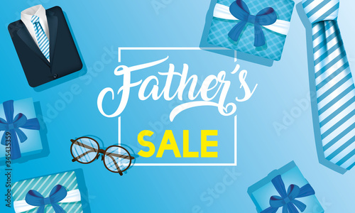 happy fathers day card with necktie and gifts