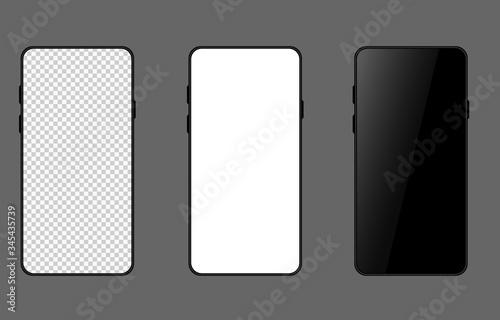 Realistic set Smartphone Black, White And Transparent Screen Display isolated on gray background. Vector illustration EPS 10