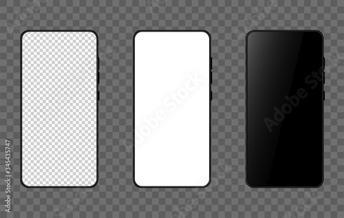 Realistic smartphone white, black and blank screen isolated on a transparent background. Vector EPS 10