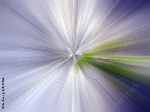 Abstract surface radial zoom blur of lilac, green, white tones. Abstract background with radial, radiating, converging lines. 