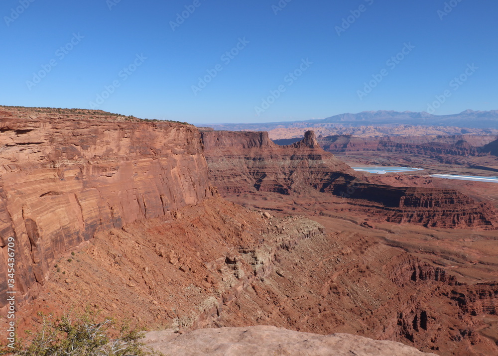 Viewpoint overlooking Potash Ponds and the La Sal mountains in the distance at Dead Horse Point, Utah