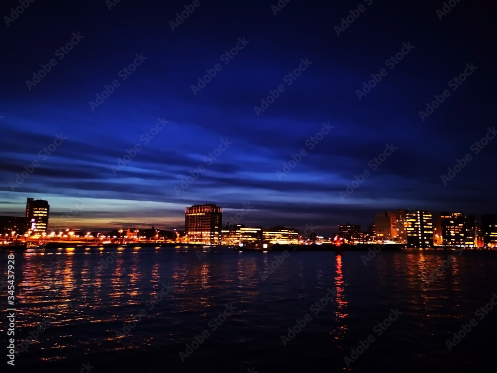 Beautiful night view in the bank of armsterdam
