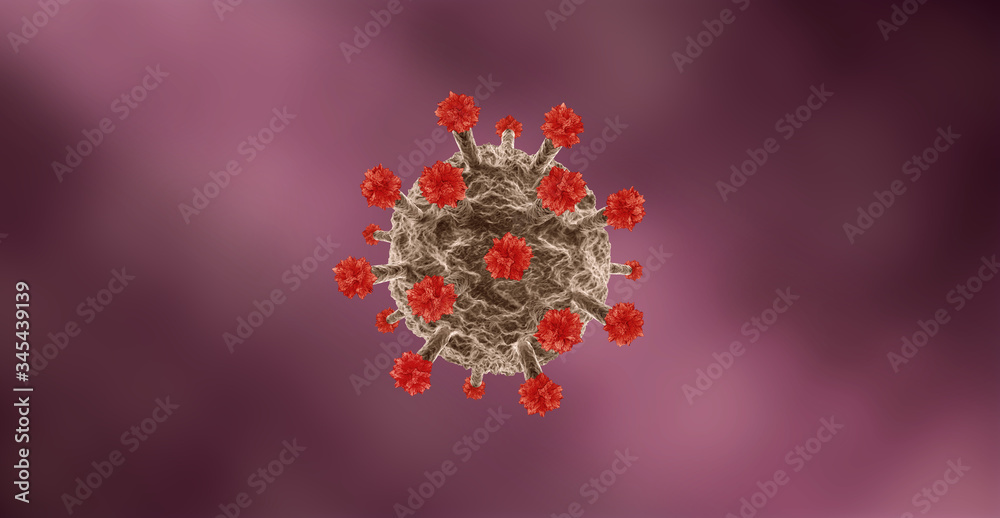 Digital illustration of coronavirus against red background