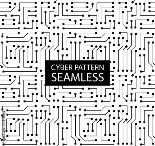 Seamless monochrome electronic pattern. Vector circuit board background in high-tech style. Cyber texture
