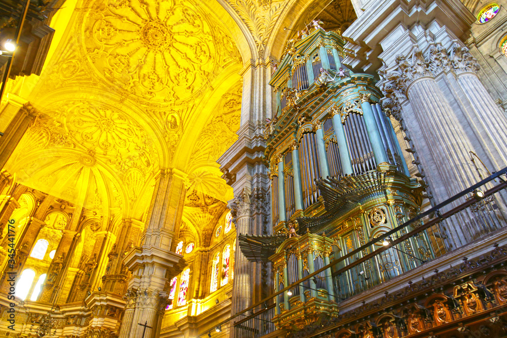 Grand Organ of Cathedral of Incarnation, and Interior Architecture.  Malaga, Spain.