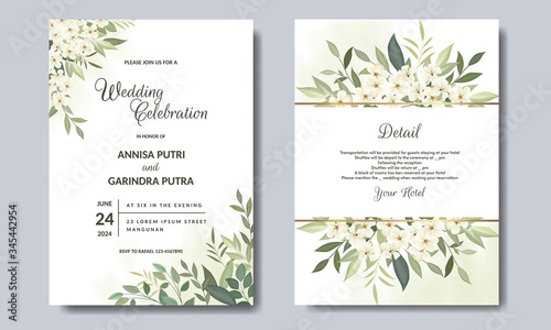Beautiful floral wreath wedding invitation card template Premium Vector