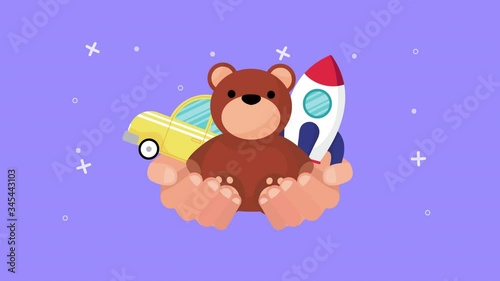 donation campaign for covid19 with hands lifting toys