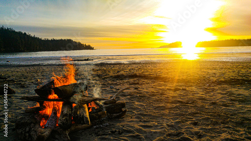 Campfire on the beach at Sunset