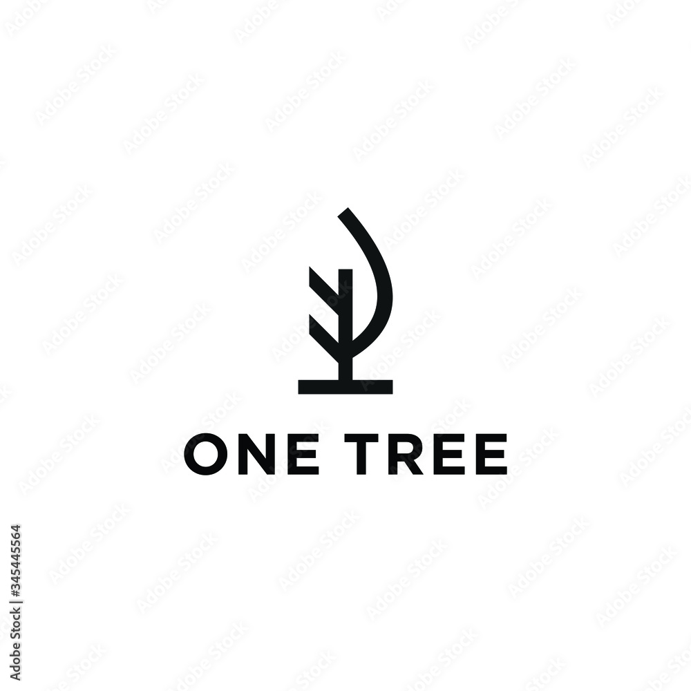 simple tree and leaf logo line design vector