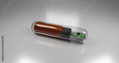 Human implant called radio frequency identification microchip (RFID). 3D illustration
