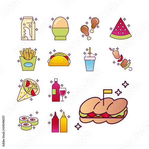 bundle of nutritive food set icons