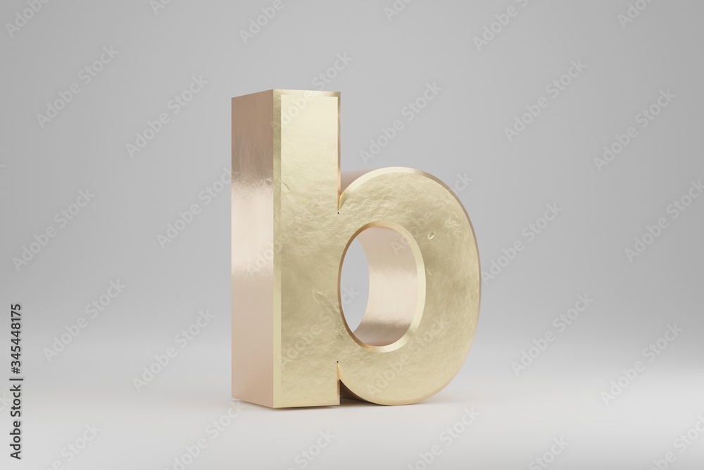 Gold 3d letter B lowercase. Golden letter isolated on white background. 3d rendered font character. Gold 3d letter B lowercase. Golden letter isolated on white background. 3d rendered font character.