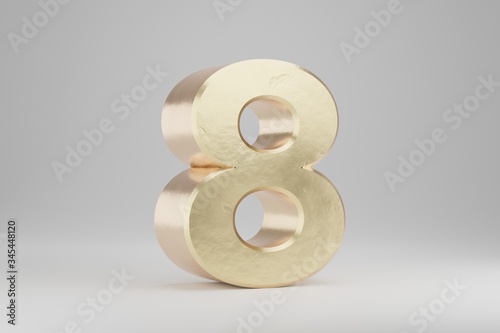 Gold 3d number 8. Golden number isolated on white background. 3d rendered font character.