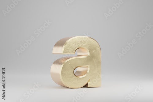 Gold 3d letter A lowercase. Golden letter isolated on white background. 3d rendered font character.