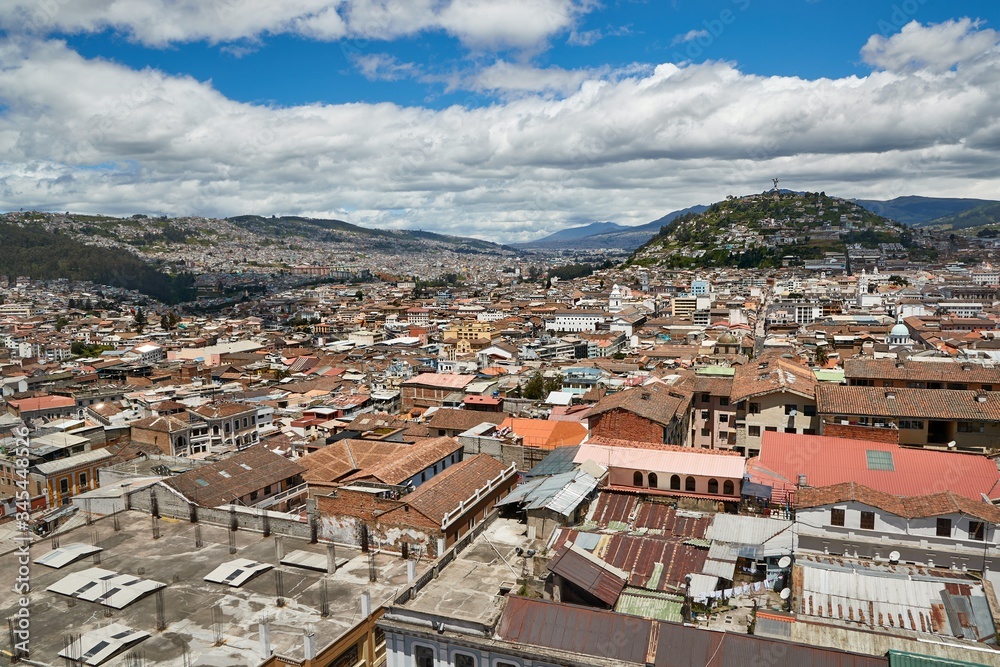 View of Quito, Ecuador with Oanecillo hill in the background