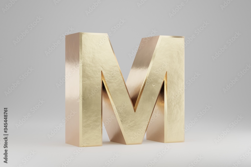 Gold 3d letter M uppercase. Golden letter isolated on white background ...