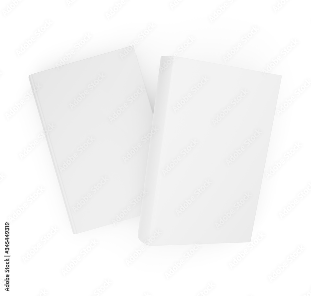 Two blank white hardcover books template mock-up on white background flat lay top view from above Two blank white hardcover books template mock-up on white background flat lay top view from above