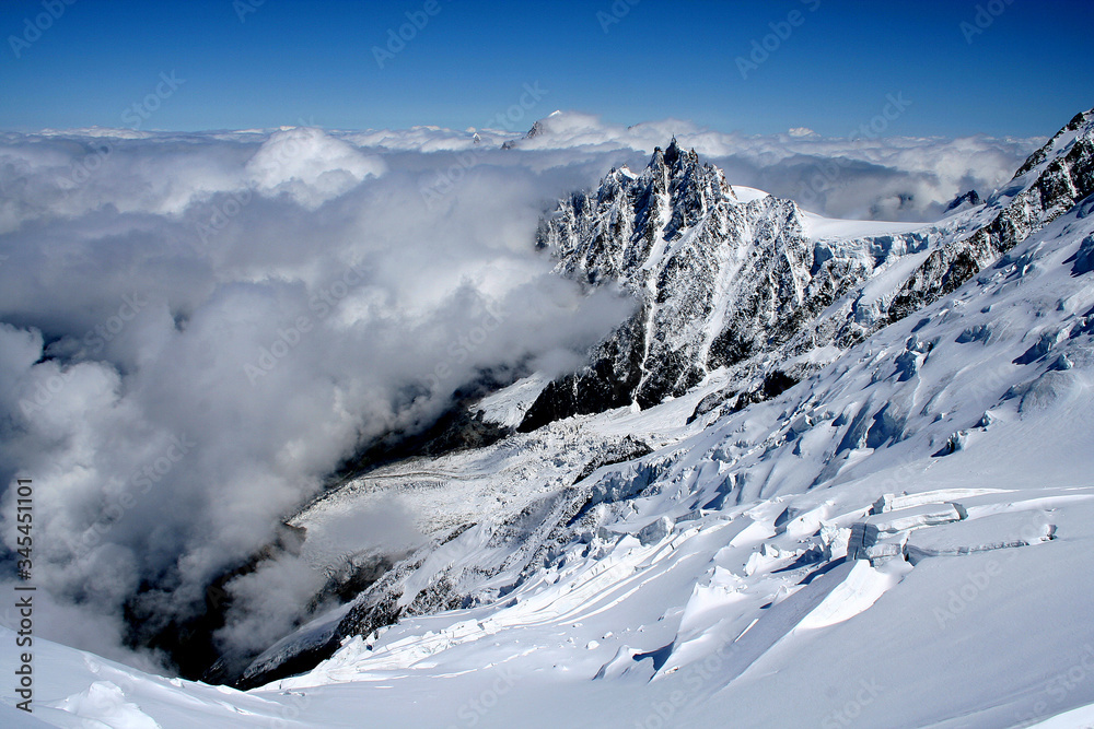 Mount Aiguille du Midi in French Alps, France. This picture was taken from the Mont Blanc.