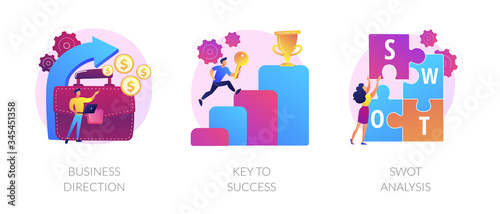 Profit growth, career success achievement, strengths and weaknesses assessment icons set. Business direction, key to success, swot analysis metaphors. Vector isolated concept metaphor illustrations
