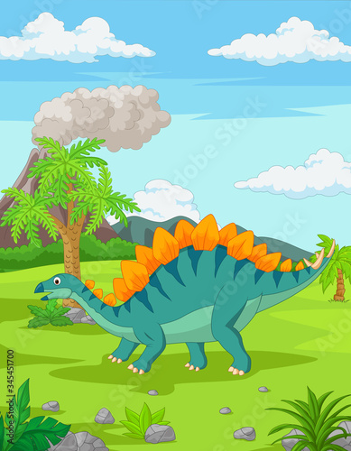 Cartoon stegosaurus in the jungle
