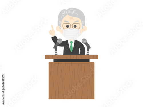 演説するマスクを着けた男性のイラスト