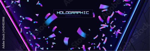 Confetti background colorful explosion. Holographic with Light Glitch Effect. Abstract vector illustration banner