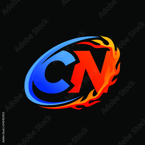 Initial Letters CN Fire Logo Design