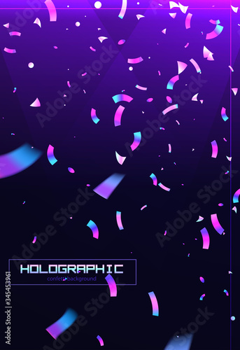 Confetti flyer background colorful explosion. Holographic with Light Glitch Effect. Abstract vector illustration banner