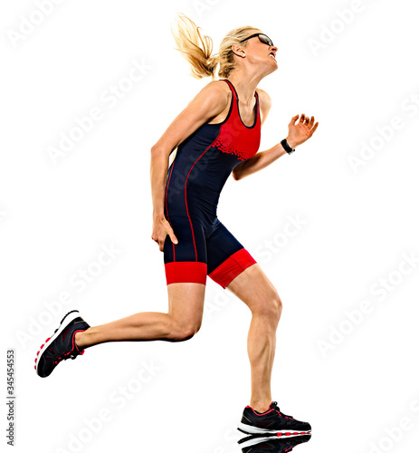 woman triathlon triathlete ironman runner running isolated white background © snaptitude