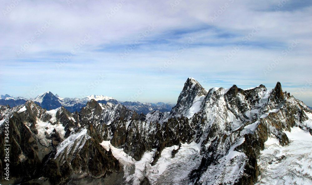 Chamonix Mountains in French Alps, France. This picture was taken from the Mount Aiguille Du Midi.
