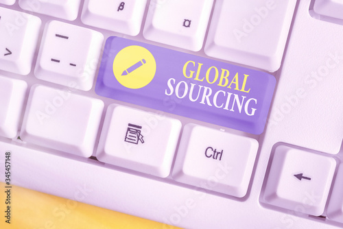 Text sign showing Global Sourcing. Business photo showcasing practice of sourcing from the global market for goods photo