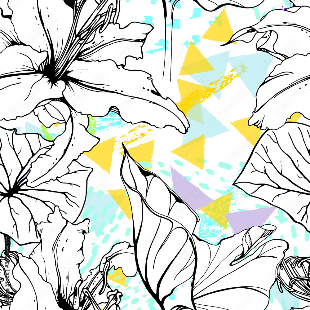 Fototapeta premium Floral Geometric Print Tropical Jungle Leaf Brush