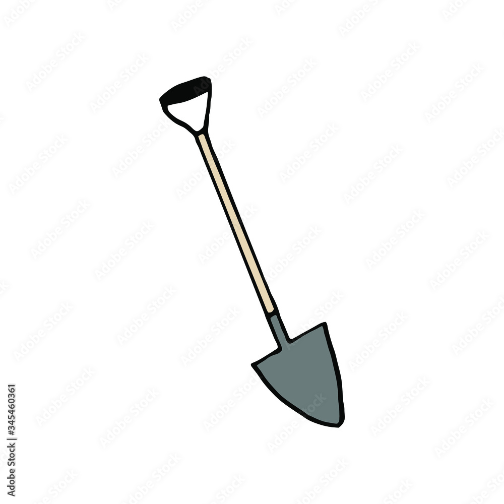 Isolated on white background picture a shovel, hand-drawing, doodle, vector