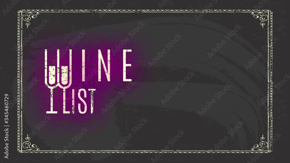 wine list concept science designed with half total eyeglasses forming letters on aged out coarse text drawn on a black chalkboard with and stylish victorian frame