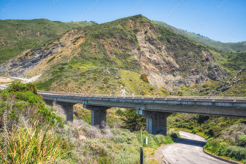California landscape. Scenic road through the mountains in Monterey County