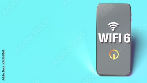 wifi6 word on smart phone 3d rendering for networking content.