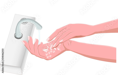 washing hands. Wash hands properly. Wash your hands using soap and water. Disinfectant skin care. Wash your hands to clean bacteria. Vector illustration and isolated of good hand washing with soap.