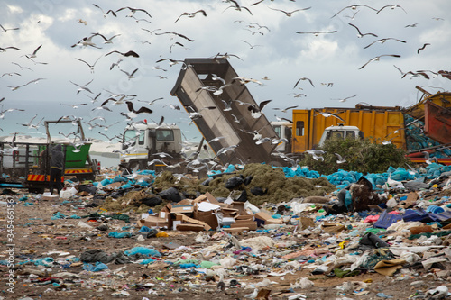 Rubbish piled on a landfill full of trash 