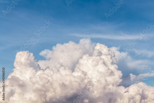 Bright fume clouds in colorful blue sky